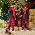 Christmas Family Matching Reindeer & Letter Print Red Raglan-sleeve Argyle Pattern Pajamas Sets (Flame Resistant) Black
