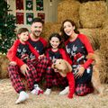 Christmas Family Matching Reindeer & Letter Print Red Raglan-sleeve Argyle Pattern Pajamas Sets (Flame Resistant) Black image 2
