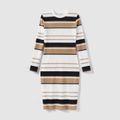 Family Matching Long-sleeve Striped Bodycon Dresses and Colorblock Tops Sets Khaki image 2