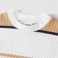 Family Matching Long-sleeve Striped Bodycon Dresses and Colorblock Tops Sets Khaki image 3