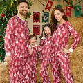 Christmas Family Matching Allover Xmas Tree Print Long-sleeve Pajamas Sets (Flame Resistant) WineRed image 1