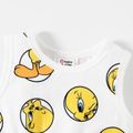 Looney Tunes 2pcs Baby Girl Allover Cartoon Duck Print Tank Dress and Long-sleeve Ribbed Cardigan Set Yellow image 4
