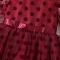 Kid Girl Polka dots Ruffle Collar Mesh Long-sleeve Burgundy Evenning Party Dress Burgundy image 3