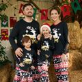 Christmas Family Matching Deer & Letter Print Black Long-sleeve Pajamas Sets (Flame Resistant) Black image 1