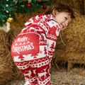 Christmas Family Matching Allover Red Print Long-sleeve Hooded Zipper Onesies Pajamas Sets (Flame Resistant) Red-2 image 4