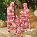 Christmas Family Matching Allover Red Print Long-sleeve Hooded Zipper Onesies Pajamas Sets (Flame Resistant) Red-2 image 1