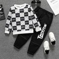 2pcs Kid Boy Tiger Allover Print Sweatshirt and Letter Print Pants Set Black/White image 2