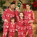 Christmas Family Matching Long-sleeve Allover Deer & Snowflake Print Red Thickened Polar Fleece Pajamas Sets (Flame Resistant) REDWHITE image 1