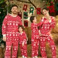Christmas Family Matching Long-sleeve Allover Deer & Snowflake Print Red Thickened Polar Fleece Pajamas Sets (Flame Resistant) REDWHITE image 2