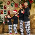 Christmas Family Matching Xmas Hat Print Black Long-sleeve Plaid Pajamas Sets (Flame Resistant) Black image 5
