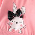 2pcs Toddler Girl Cute Rabbit Print Bowknot Design Sweatshirt and Floral Print Leggings Set Dark Pink image 3