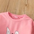 2pcs Toddler Girl Cute Rabbit Print Bowknot Design Sweatshirt and Floral Print Leggings Set Dark Pink image 4