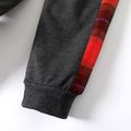 2pcs Kid Girl Plaid Splice Button Design Hoodie Sweatshirt and Pants Set Dark Grey image 4