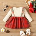 Christmas Baby Girl Solid Cable Knit Long-sleeve Spliced Red Plaid Mesh Dress REDWHITE image 2