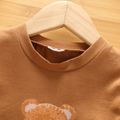 2pcs Toddler Boy Letter Bear Print Cotton Sweatshirt and Plaid Pants Set Coffee image 4