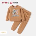 Tom and Jerry 2pcs Kid Girl/Boy Letter Print Fleece Sweatshirt and Elasticized Pants Set Khaki image 1