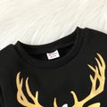 2pcs Kid Girl Christmas Deer Glitter Print Fleece Lined Sweatshirt and Pants Set Black image 4