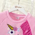 2pcs Kid Girl Unicorn Embroidered Tasseled Fleece Sweatshirt and Floral Print Skirt Set Pink image 4