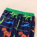 2pcs Kid Boy Dinosaur Print Colorblock Long-sleeve Tee and Pants Pajamas Sleepwear Set Dark Blue image 5