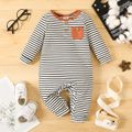 Baby Boy/Girl 95% Cotton Long-sleeve Striped Jumpsuit BlackandWhite image 1