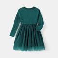 Mommy and Me 95% Cotton Rib Knit V Neck Long-sleeve Ruched Cut Out Bodycon/Mesh Dresses Green image 5
