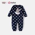 Looney Tunes Baby Boy/Girl Animal Embroidered Polka Dots Fuzzy Long-sleeve Jumpsuit Royal Blue image 1