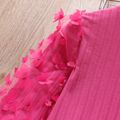 Kid Girl 3D Butterfly Design Mock Neck Mesh Ribbed Dress Hot Pink image 2