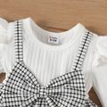 Baby Girl Ribbed Ruffle Long-sleeve Spliced Gingham Bow Front Layered Dress BlackandWhite image 3