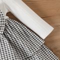 Baby Girl Ribbed Ruffle Long-sleeve Spliced Gingham Bow Front Layered Dress BlackandWhite image 4