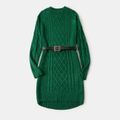 Mommy and Me Dark Green Cable Knit Long-sleeve Sweater Dress blackishgreen