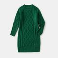 Mommy and Me Dark Green Cable Knit Long-sleeve Sweater Dress blackishgreen