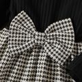 Toddler Girl Big Bowknot Design Tweed Plaid Splice Ruffled Long-sleeve Dress Black image 3