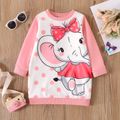 Toddler Girl Cute Elephant Print Polka dots Colorblock Sweatshirt Dress Pink image 1