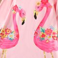 Toddler Girl Sweet Flamingo Print Ruffled Long-sleeve Pink Dress Pink image 3