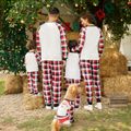 Christmas Family Matching Santa & Letter Print Red Plaid Raglan-sleeve Pajamas Sets (Flame Resistant) ColorBlock