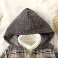Kid Boy Plaid Button Design Fleece Hooded Splice Coat Grey image 3