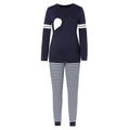Nursing Contrast Striped Long-sleeve Top & Stripe Pants Pajamas Lounge Set Dark Blue image 2