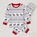 Christmas Family Matching Allover Reindeer Print White Long-sleeve Naia Pajamas Sets (Flame Resistant) White image 3