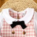 Baby Girl Peter Pan Collar Long-sleeve Double Breasted Pink Houndstooth Dress Pink image 3