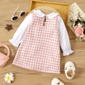 Baby Girl Peter Pan Collar Long-sleeve Double Breasted Pink Houndstooth Dress Pink image 2