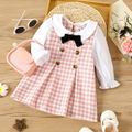 Baby Girl Peter Pan Collar Long-sleeve Double Breasted Pink Houndstooth Dress Pink image 1