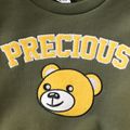 Kid Boy Letter Bear Embroidered Fleece Lined Pullover Sweatshirt Army green image 3