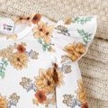 2pcs Baby Girl Allover Floral Print Ruffle Long-sleeve Top and Solid Corduroy Overall Dress Set yellowwhite image 5