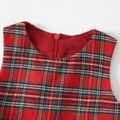 Christmas Family Matching Red Plaid Spliced Mesh Tank Dresses and Long-sleeve Shirts Sets Red image 5