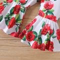 3pcs Baby Girl Red Ribbed Ruffle Long-sleeve Top and Allover Floral Print Flared Pants with Headband Set REDWHITE image 5
