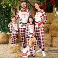 Christmas Family Matching Santa & Letter Print Red Plaid Raglan-sleeve Pajamas Sets (Flame Resistant) ColorBlock