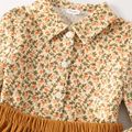2pcs Toddler Girl Floral Print Lapel Collar Corduroy Shirt and Button Design Skirt Set Ginger-2 image 4