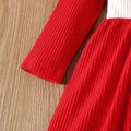 Toddler Girl Christmas Sweet Colorblock Button Design Cotton Long-sleeve Dress REDWHITE image 5