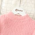 Kid Girl Solid Color Mock Neck Fluffy Mohair Sweater Pink image 4