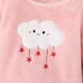 Baby Girl Cloud Embroidered Pink Thermal Fleece Long-sleeve Jumpsuit Pink image 4